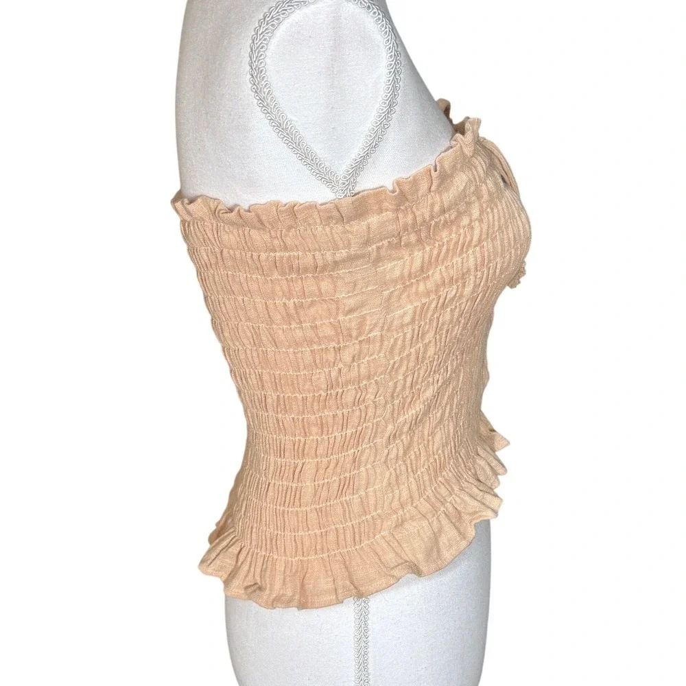 Intimately Free People Smocked Tube Top Lace Up Peach Ruffle Strapless Large EUC